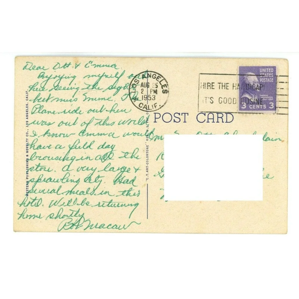 Vintage Postcard Los Angeles California‎ Biltmore Hotel Palm Trees Travel USA
